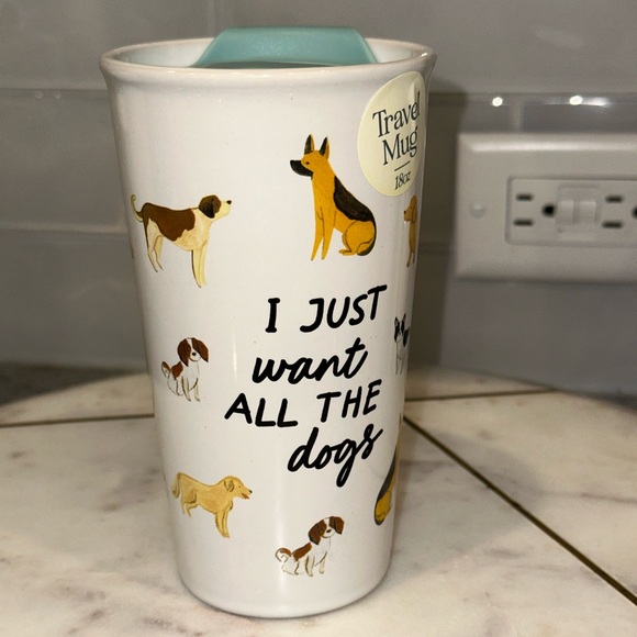 NWT Sunday Mornings I JUST WANT ALL THE DOGS 18 Oz Ceramic Travel Mug & Lid - Picture 7 of 11